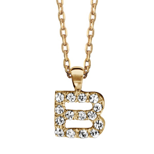 Collier en plaqué or chaîne avec pendentif initiale B ornée d’oxydes blancs – longueur 45cm