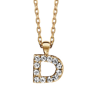 Collier en plaqué or chaîne avec pendentif initiale D ornée d'oxydes blancs - longueur 45cm