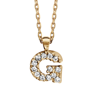 Collier en plaqué or chaîne avec pendentif initiale G ornée d’oxydes blancs – longueur 45cm