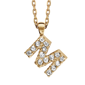 Collier en plaqué or chaîne avec pendentif initiale M ornée d’oxydes blancs – longueur 45cm