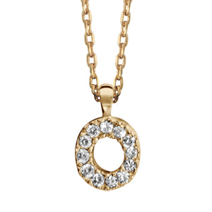 Collier en plaqué or chaîne avec pendentif initiale O ornée d'oxydes blancs - longueur 45cm