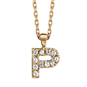 Collier en plaqué or chaîne avec pendentif initiale P ornée d’oxydes blancs – longueur 45cm