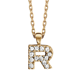Collier en plaqué or chaîne avec pendentif initiale R ornée d’oxydes blancs – longueur 45cm