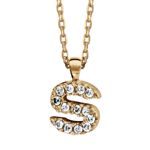 Collier en plaqué or chaîne avec pendentif initiale S ornée d’oxydes blancs – longueur 45cm