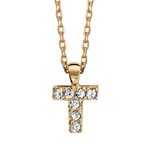 Collier en plaqué or chaîne avec pendentif initiale T ornée d’oxydes blancs – longueur 45cm