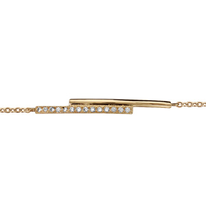 Bracelet en plaqué or chaîne avec 2 bâtons superposés, 1 lisse et l’autre orné d’oxydes blancs sertis – longueur 16cm + 2cm de rallonge