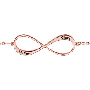 Bracelet en plaqué or rose chaîne avec infini à graver 1 ou 2 prénoms – longueur 16cm + 3cm de rallonge