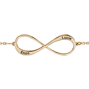 Bracelet en plaqué or chaîne symbole infini à graver 1 ou 2 prénoms – longueur 16cm + 3cm de rallonge