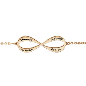 Bracelet en plaqué or chaîne symbole infini à graver 3 ou 4 prénoms – longueur 16cm + 3cm de rallonge