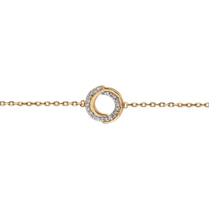 Bracelet en plaqué or chaîne 2 cercles entremêlés lisse et oxydes blancs sertis 16cm + 2cm