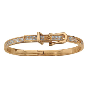 Bracelet jonc en plaqué or articulé motif ceinture oxydes blancs sertis