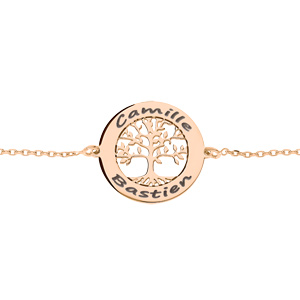 Bracelet en plaqué or rose chaîne avec pastille à graver petit arbre de vie 20mm 15,5+3cm