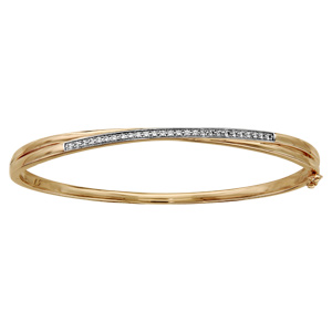 Bracelet jonc en plaqué or articulé croisé rail oxydes blancs sertis