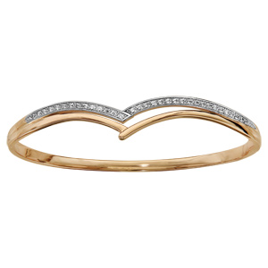 Bracelet jonc en plaqué or articulé forme pointe avec oxydes blancs sertis