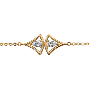 Bracelet en plaqué or chaîne avec double éventails oxydes blancs sertis 16cm + 2cm