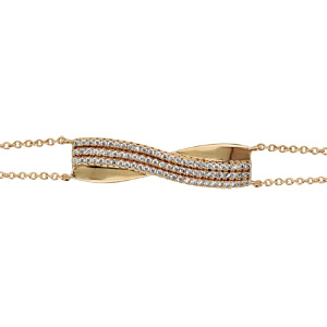 Bracelet en plaqué or chaîne doublée croisé oxydes blancs sertis 16cm + 2cm