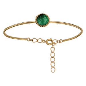 Bracelet jonc en plaqué or semi rigide avec pierre Malachite véritable réglable
