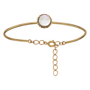 Bracelet jonc en plaqué or semi rigide avec pierre Nacre blanche véritable