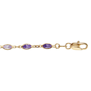 Bracelet en plaqué or tutti frutti maillons ornés oxydes dégradés de violet 16+3cm