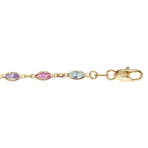Bracelet en plaqué or tutti frutti maillons ornés oxydes dégradés multi couleurs ciel 16+3cm