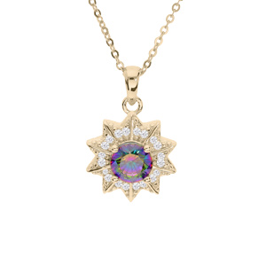 Collier en plaqué or chaîen avec pendentif oxyde arc en ciel mystique contour oxydes blancs sertis 4