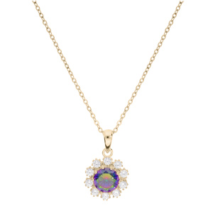 Collier en plaqué or chaîne avec pendentif oxyde arc en ciel mystique contour oxydes blancs sertis 42+3cm