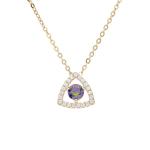 Collier en plaqué or chaîne avec pendentif triangle oxyde arc en ciel mystique contour oxydes blancs sertis 42+3cm