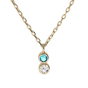 Collier en plaqué or chaîne avec pendentif 2 oxydes ciel et blanc serti 40+4cm