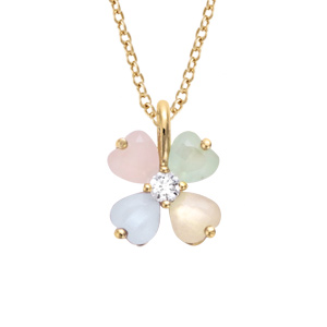 Collier plaqué or pendentif forme fleur verre opaque pastel – longueur 40+4cm