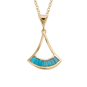 Collier plaqué or pendentif eventail couleur turquoise - longueur 40+4cm