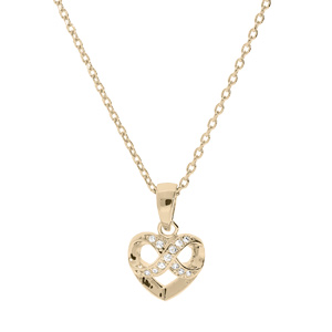 Collier en plaqué or chaîne avec pendentif coeur et infini oxydes blancs sertis 40+5cm