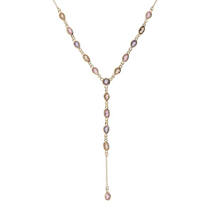 Collier en plaqué or chaîne Y tutti frutti avec oxydes pastel sertis 40+5cm