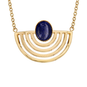 Collier en plaqué or ethnique chaîne avec motif Egyptien et pierre Lapis Lazuli véritable 42+5cm