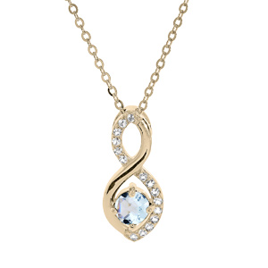 Collier en plaqué or chaîne avec pendentif infini Topaze bleu véritable et oxydes blancs sertis 40+5