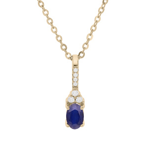 Collier en plaqué or chaîne avec pendentif long oxydes bleu et blancs sertis 40+5cm