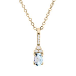 Collier en plaqué or chaîne avec pendentif long Topaze bleu véritable et oxydes blancs sertis 40+5cm