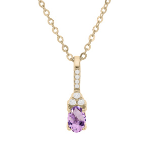 Collier en plaqué or chaîne avec pendentif long Amethyste véritable et oxydes blancs sertis 40+5cm