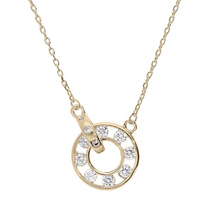 Collier en plaqué or chaîne avec pendentif cercle oxydes blancs 40+5cm