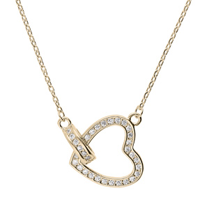 Collier en plaqué or chaîne avec pendentif coeur pavé d'oxydes blancs sertis 40+5cm