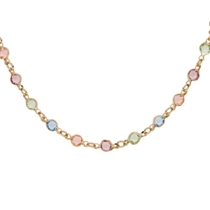 Collier en plaqué or tutti frutti couleurs pastelles 40+5cm