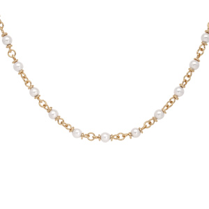 Collier en plaqué or avec perles blanches de synthése 40+5cm