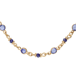 Collier en plaqué or tutti frutti bleu nuit 40+5cm