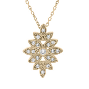 Collier en plaqué or avec pendentif fleur orné d'oxydes blancs sertis 42+3cm