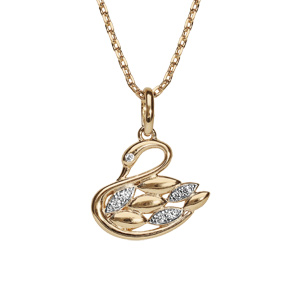 Collier en plaqué or avec pendentif cygne avec oxydes blancs sertis 42+3cm