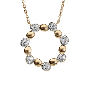Collier en plaqué or avec pendentif pastilles lisses et oxydes blancs sertis 42+3cm