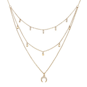 Collier en plaqué or triple rang avec pampilles 39+4cm