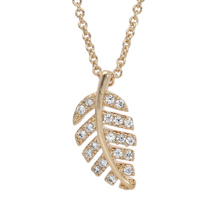 Collier en plaqué or feuillage oxydes blancs sertis 40+4cm