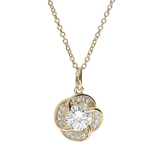 Collier en plaqué or chaîne avec pendentif fleur coeur d'oxydes blancs 40+4cm