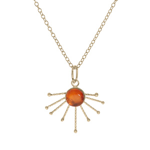 Collier en plaqué or chaîne avec pendentif soleil pierre Ambre véritable 42+3cm