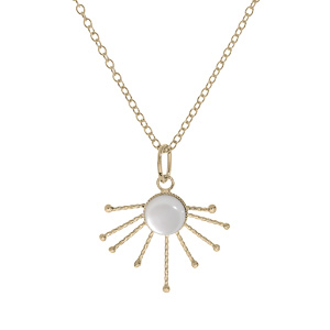 Collier en plaqué or chaîne avec pendentif soleil pierre Nacre véritable 42+3cm